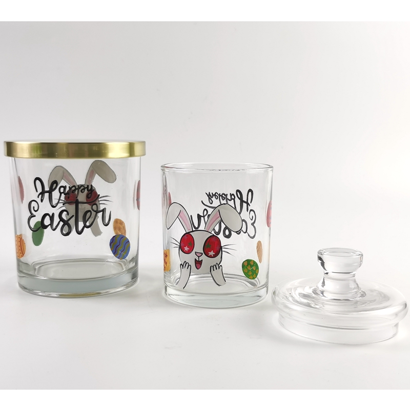 Different hand-painted Easter series glass wax cups can be customized with glass lid or metal lid
