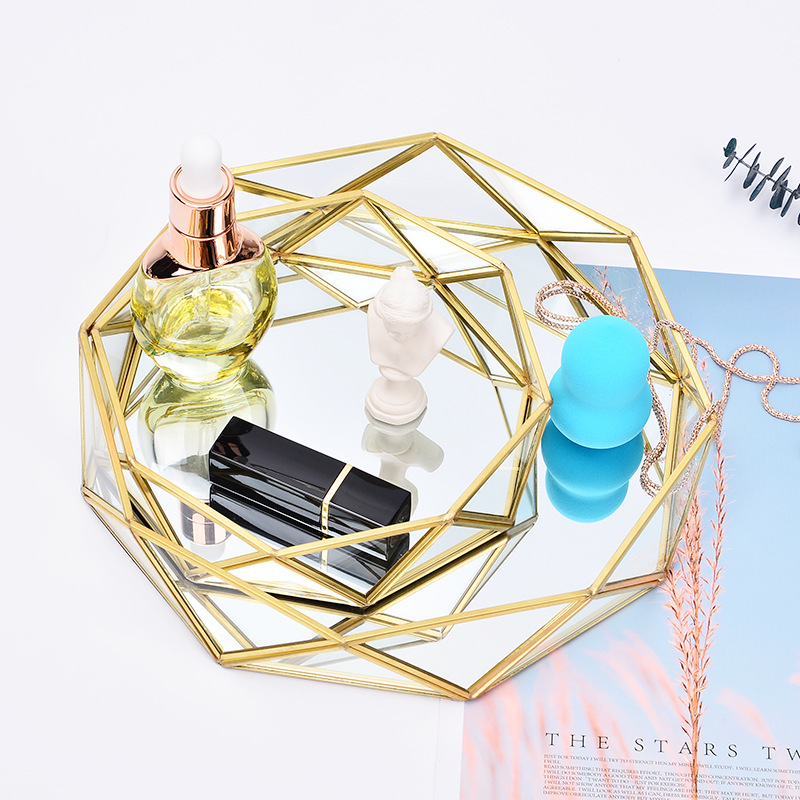 BEAUFLY Geometric round glass plate cosmetic jewelry storage plate