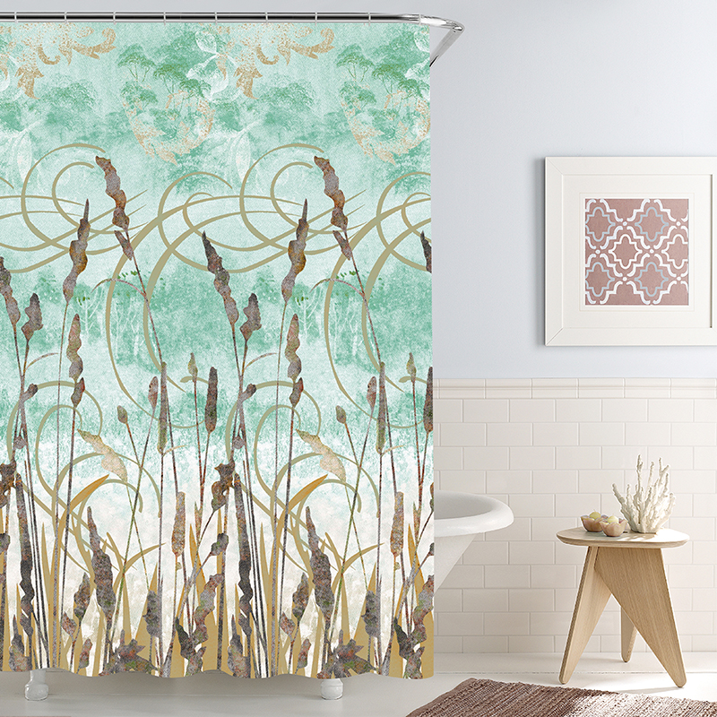 Waterproof and mildew proof printing polyester shower curtain