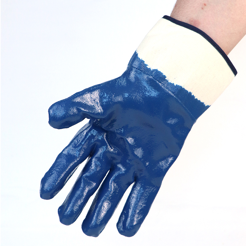 Glove Nitrile--Cotton Jersey Liner, Nitrile Fully Coated, Smooth Finish Safety Cuff Glove