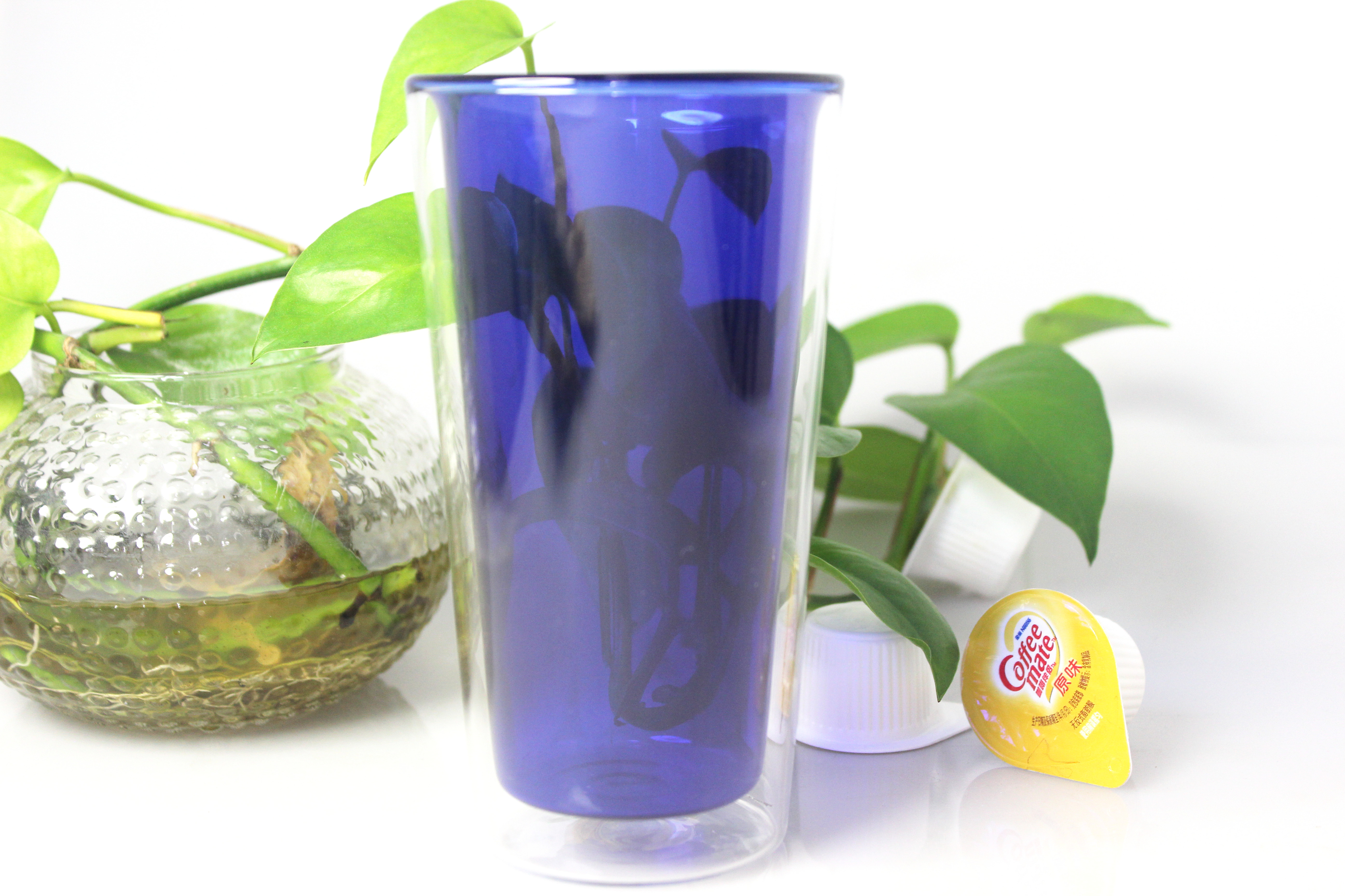 330ML Blue Color Double Wall Glass Cup