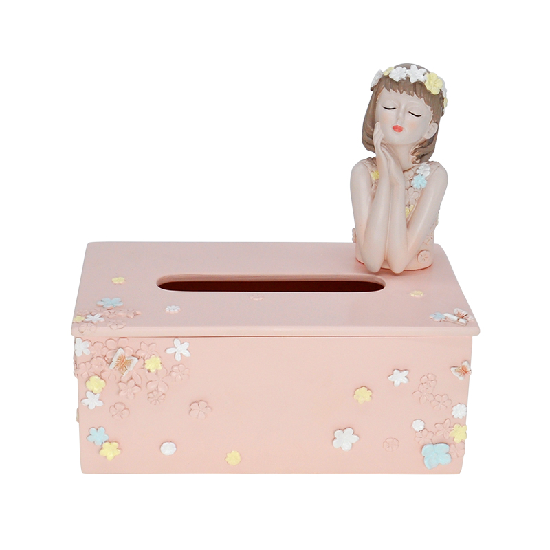 Modern Resin flower Lady statue tissue box sculpture for Girl's Room or Home Decoration