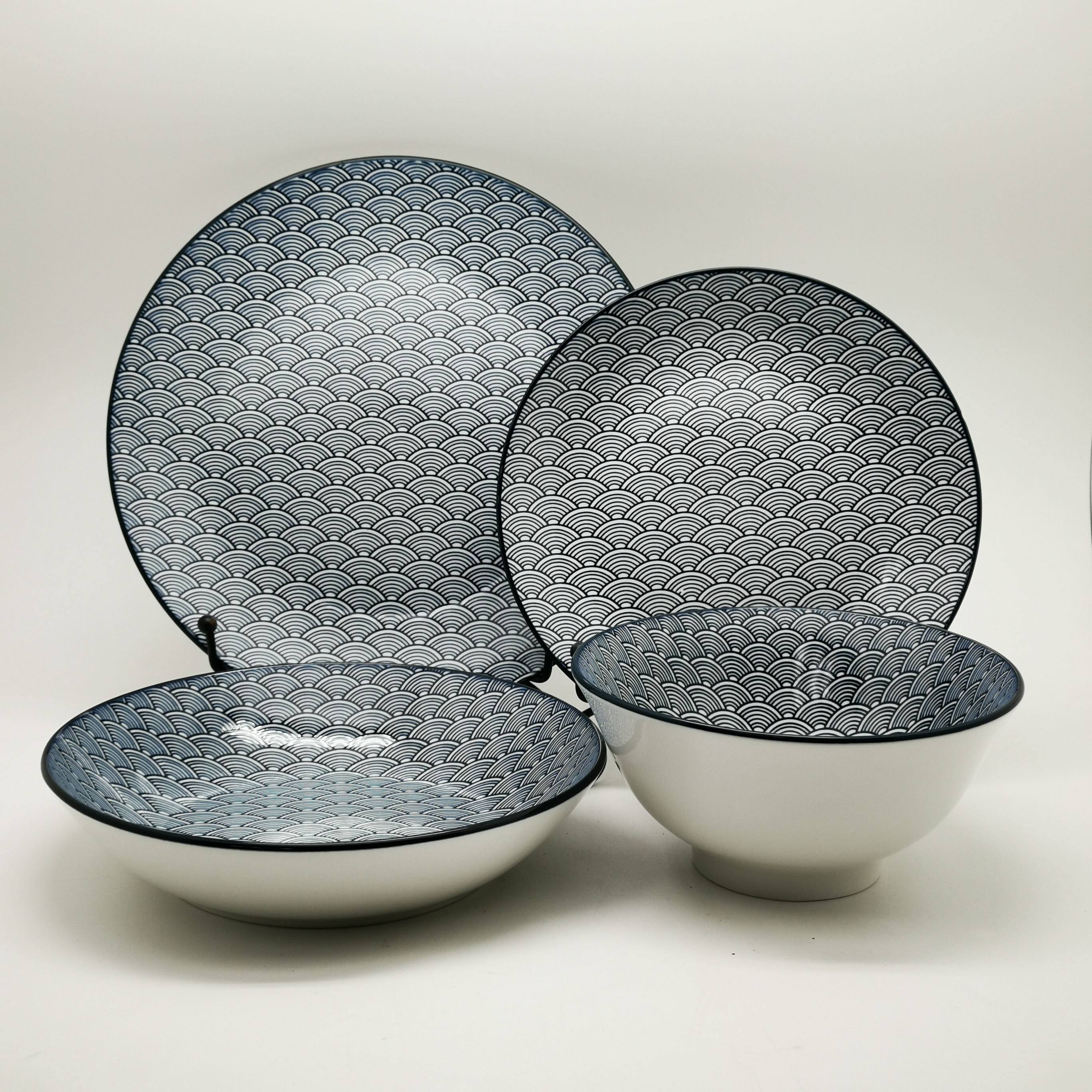 Porcelain dinner set pad print blue