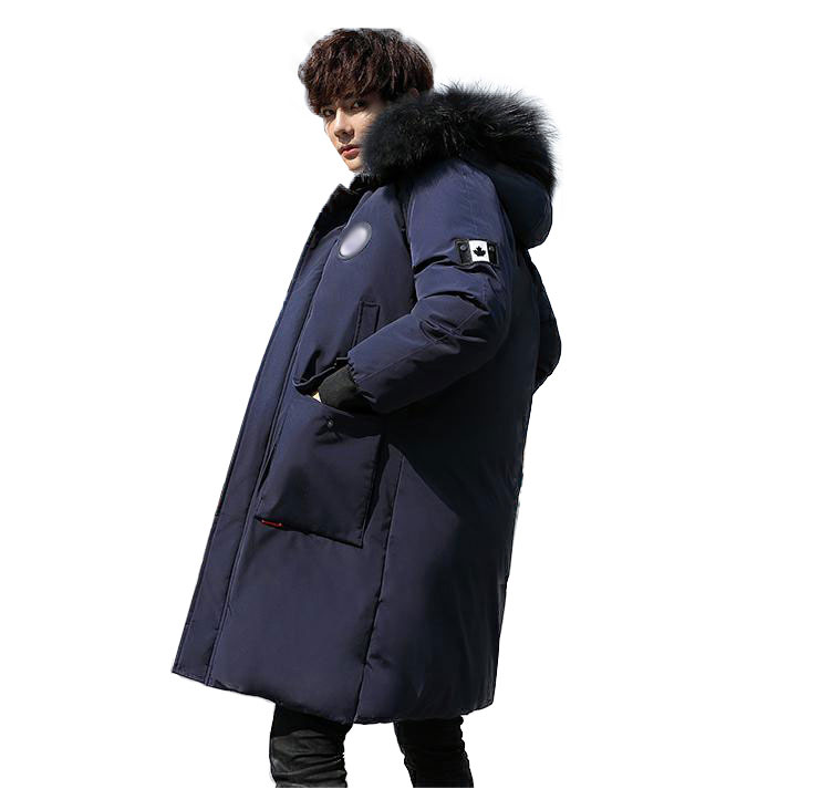 men's long duck down jacket with hood