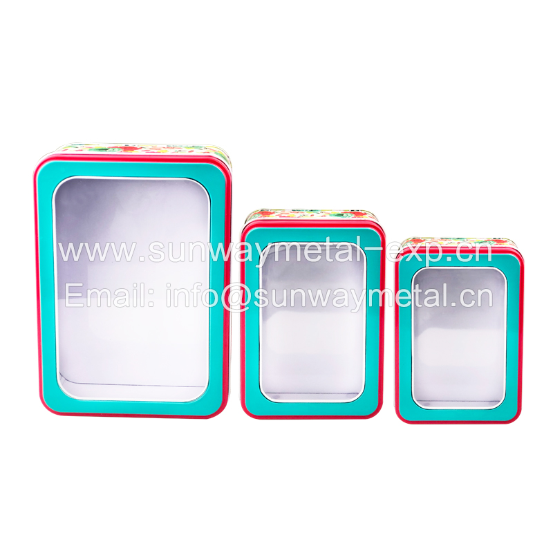 Rectangle shaped tin box set with window