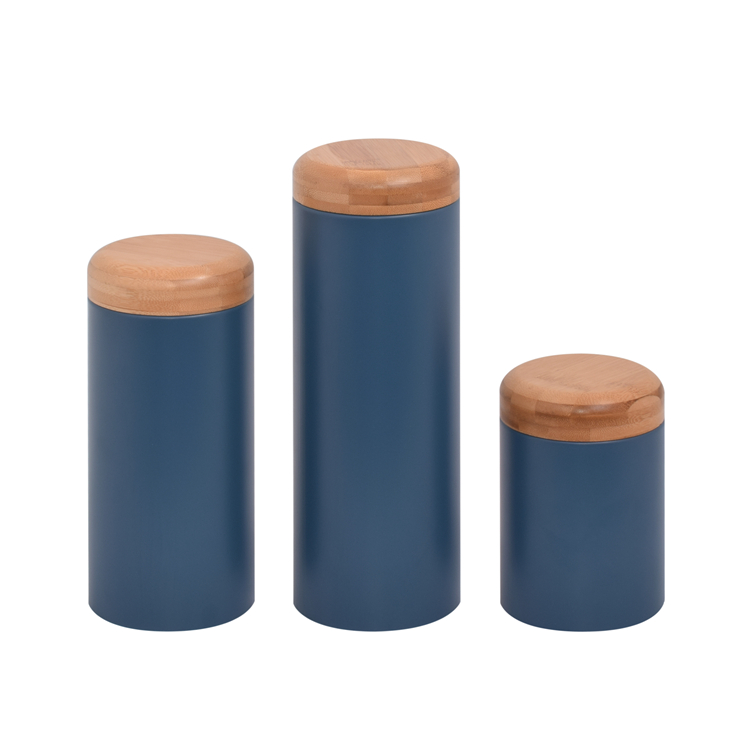 Stainless steel carbon steel bamboo cover 3 piece canister set storage jar
