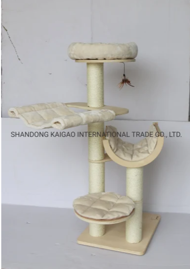 Natural Sisal Post Cat Tree with Plush Bed and Hammock Pet Products