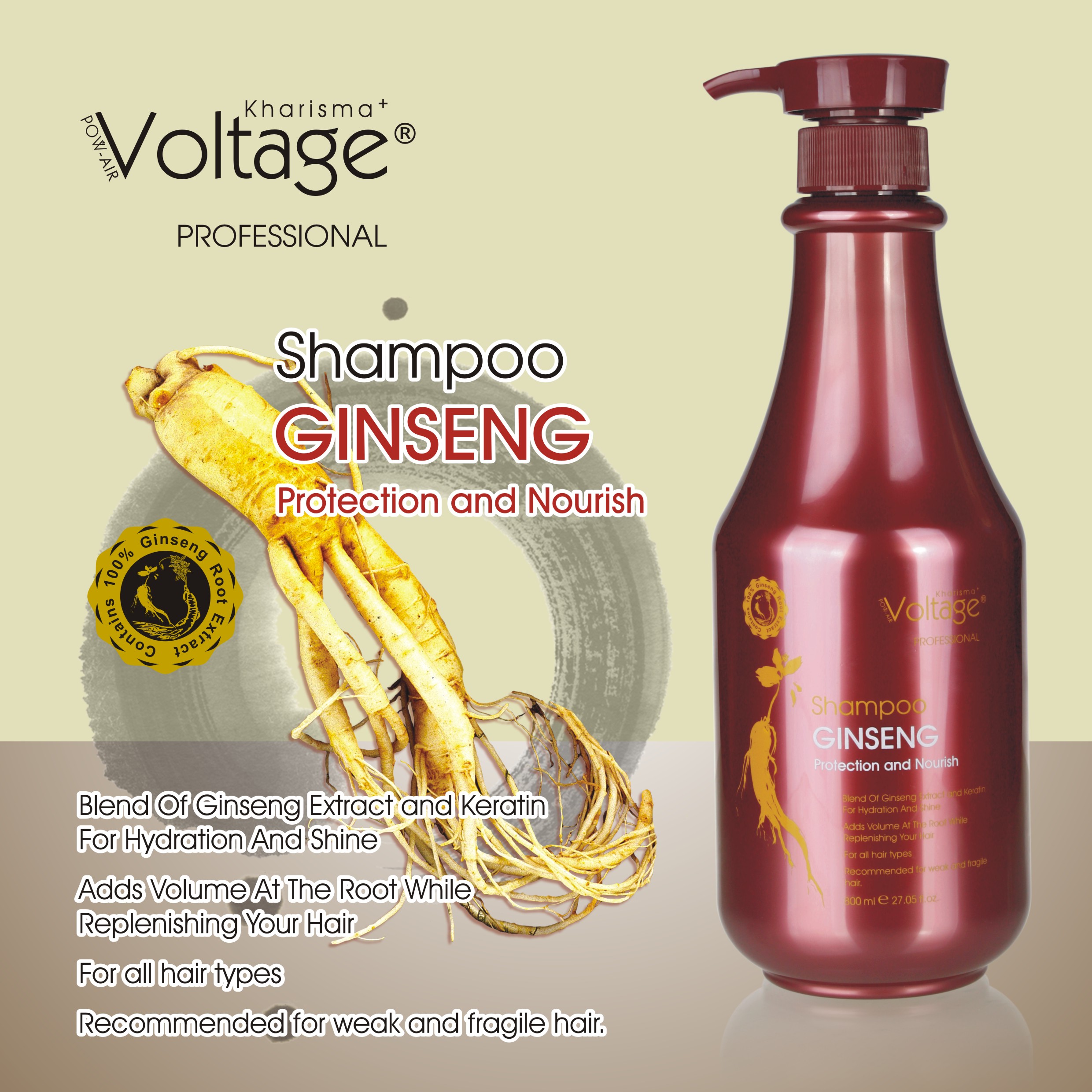Kharisma Voltage Red Ginseng Herbal Shampoo for Hair Regeneration New Root Volume Private Label OEM is welcome