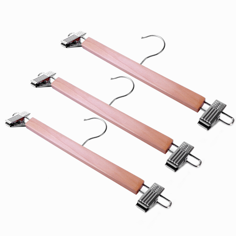 Space saving style lotus wooden pants hanger with clips