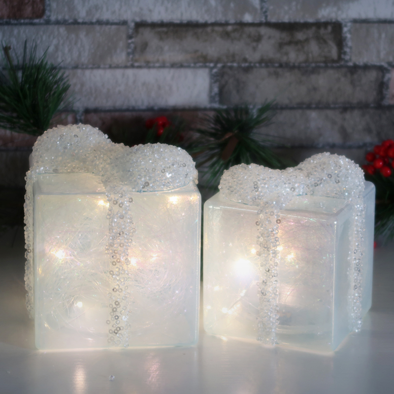 Glass gift box with LED light Christmas ornament home decoration