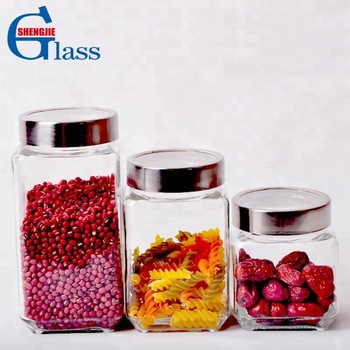 Decorative Square Glass Food Candy Jar with Metal acrylic Lid