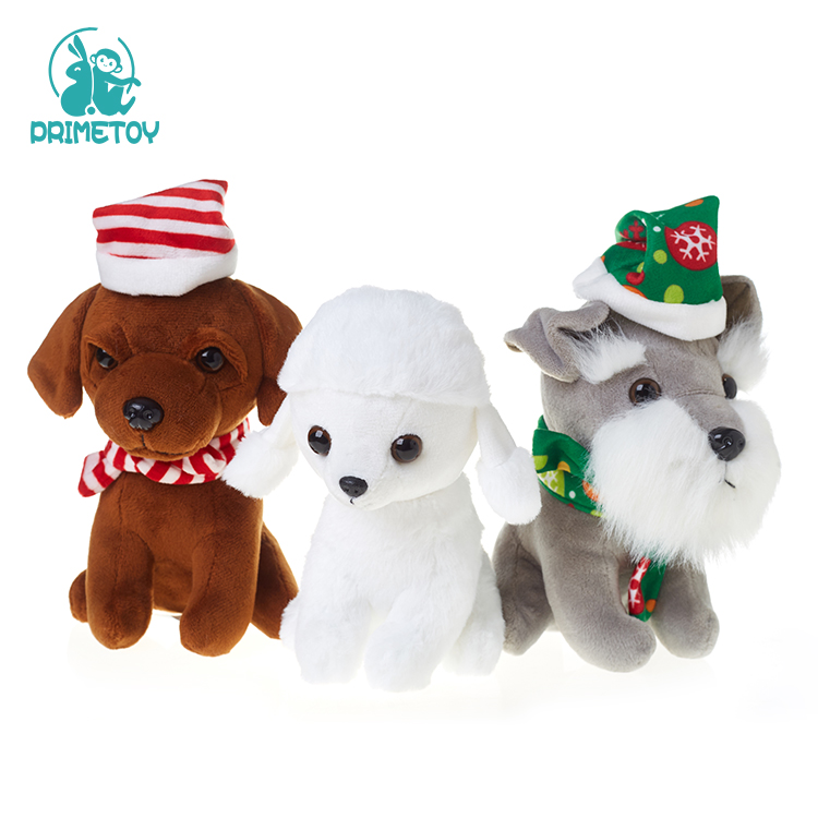 standing dog with Chrismas hat and scarf