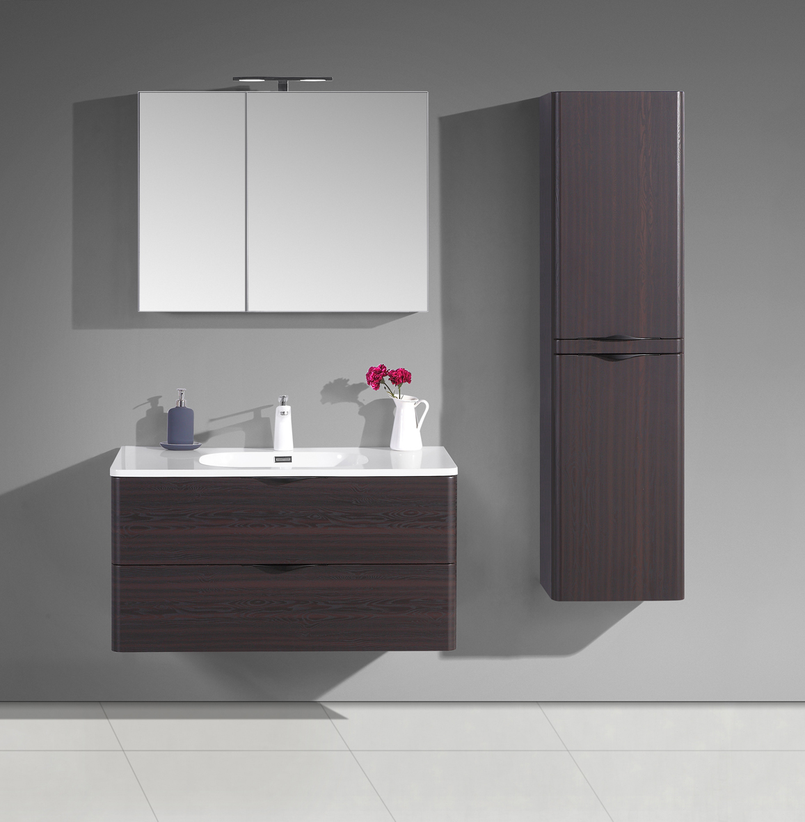 Okayhome-Kh-Dark Wooden Bathroom Cabinet With Teo Drawers-Kh