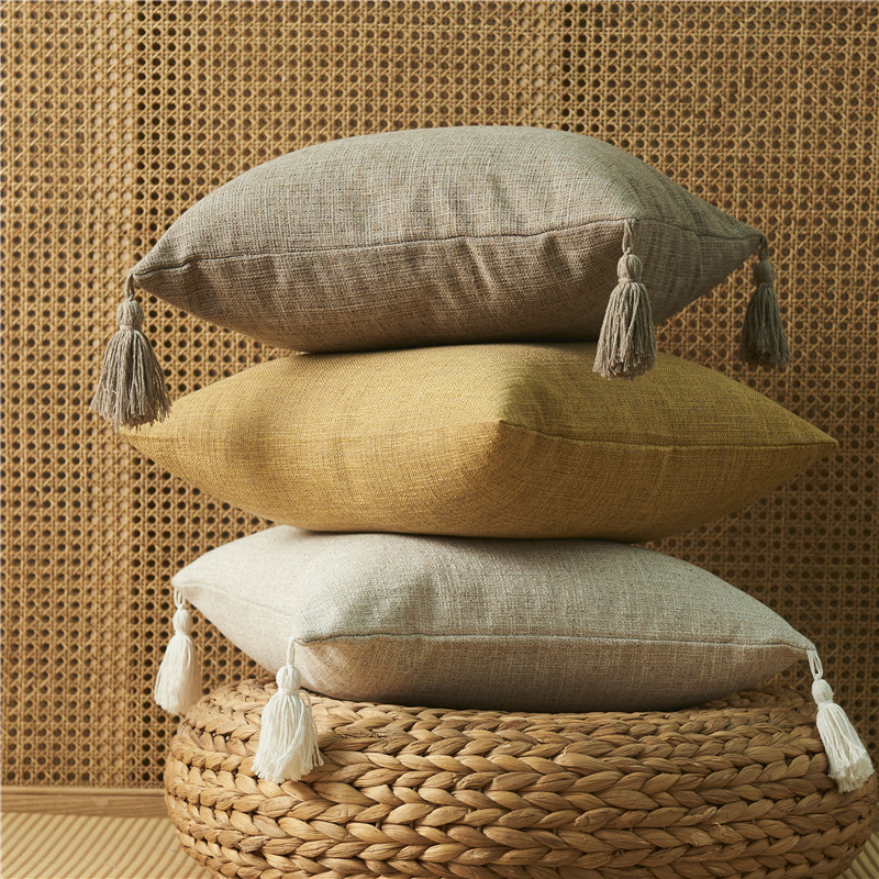 Solid Color Tassel Decoration Cushion Cover