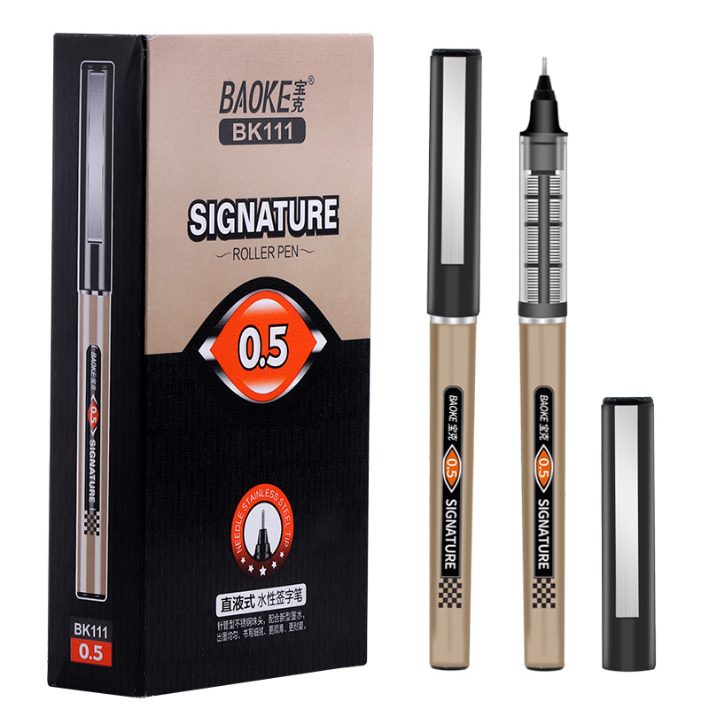 BK112 liquid roller pen with 0.5mm needle, metal clip,smooth writing,black blue red color Signing pen