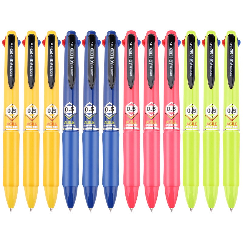 B45 4 colors in1 retractable ballpoint pen 0.5mm rubber grip black red blue green ink student exam and office use