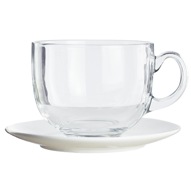 Cup and saucer set, 1 glass cup and 1 porcelain saucer