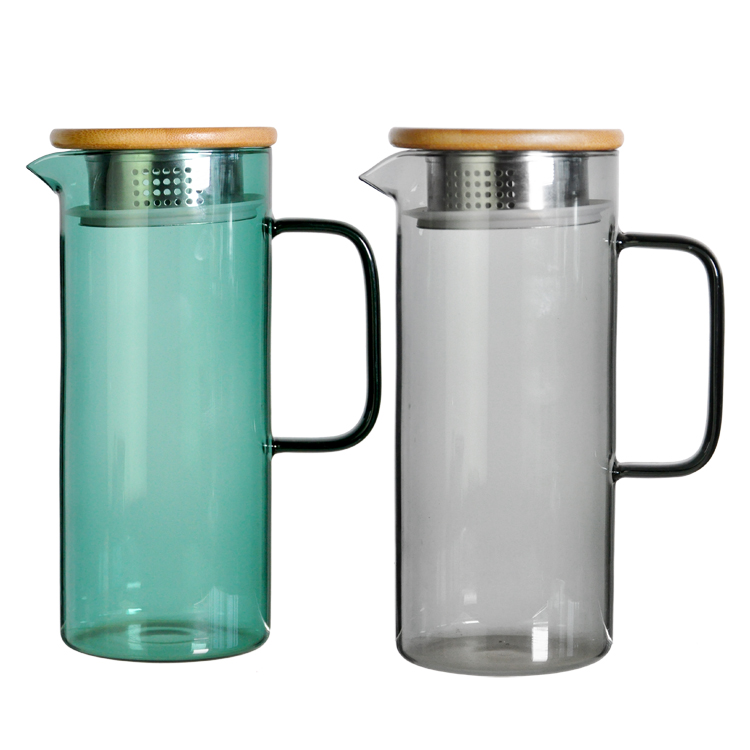Green color borosilicate glass pitcher with lid