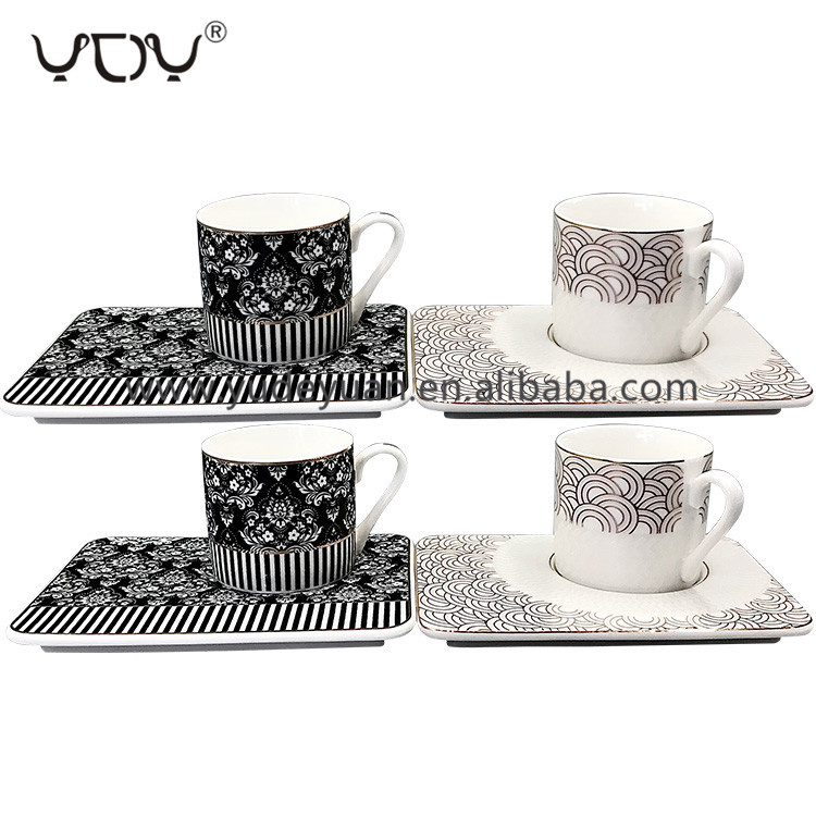 YDY wholesale unique design 90cc new bone china bulk 12pcs tea cup and saucer gold rim
