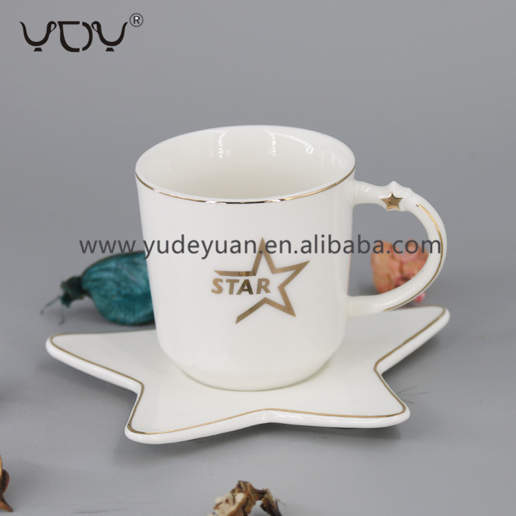 Wholesale factory custom logo star design modern bone china tea coffee cup and saucer sets