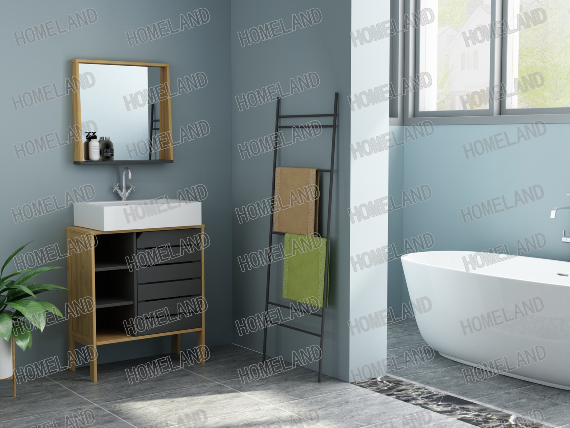 Horizontal sink cabinet single door with latticed grey laminate