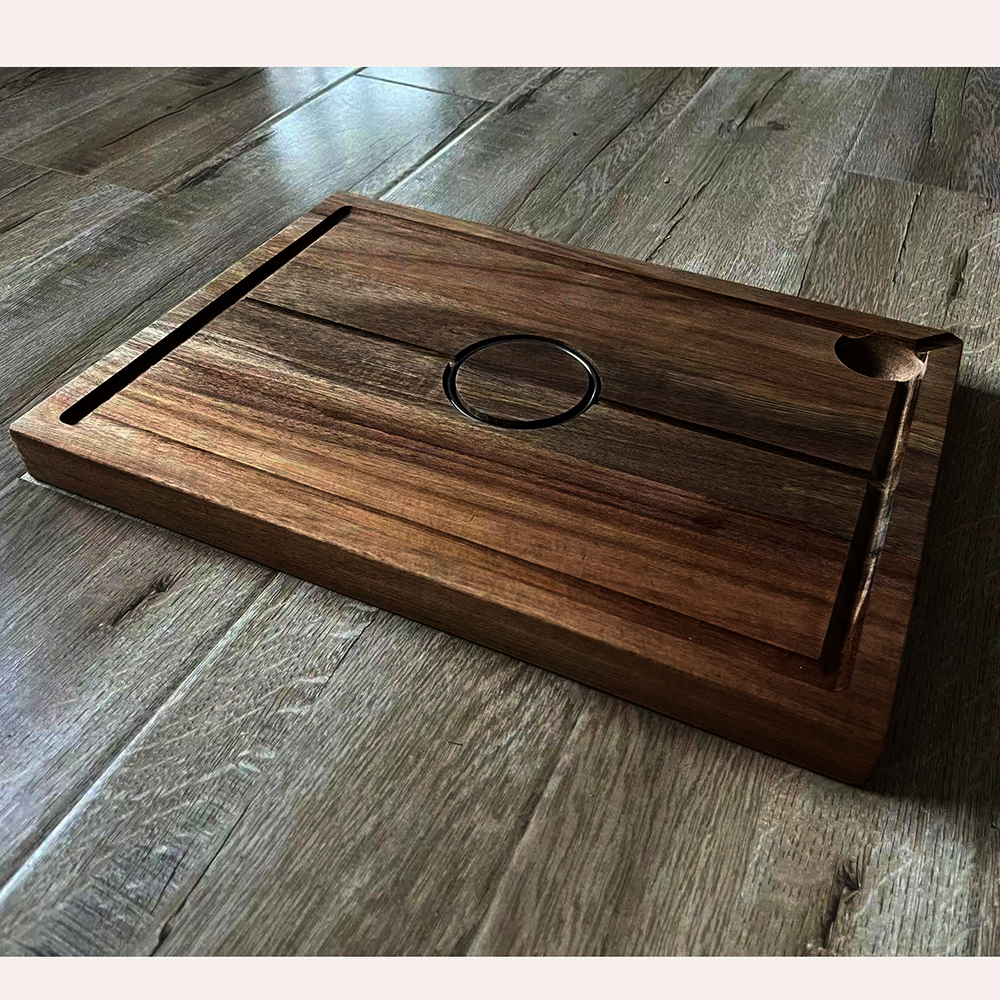 Acacia Wood Cutting Board With Juice Groove And SS Circular Ring