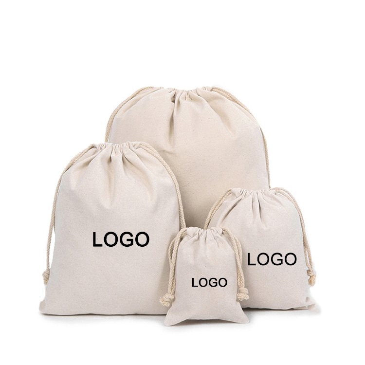 Custom Logo Cotton Canvas Gift Candy Drawstring Bag