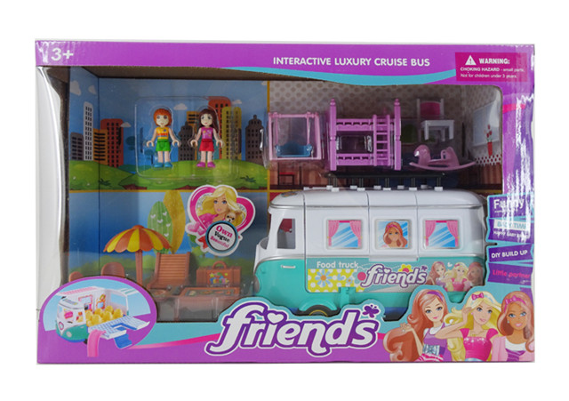 Bus play house set(with boy,girl,swing,wooden horse,bed,beach chair accessories)