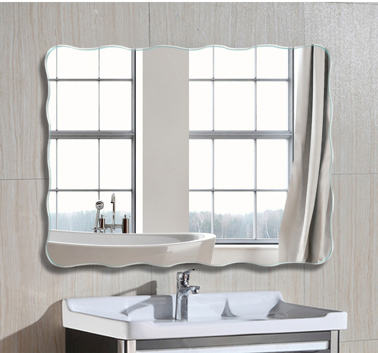Simple frameless style bathroom mirror Square wavy edge wall hanging glass mirror