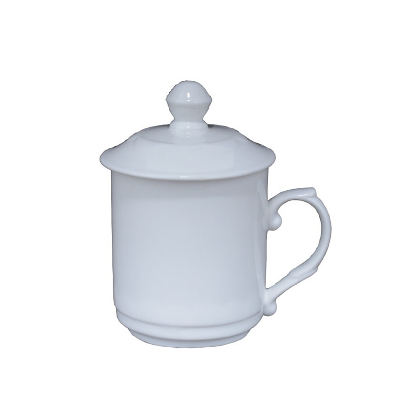White ceramic cup with cover