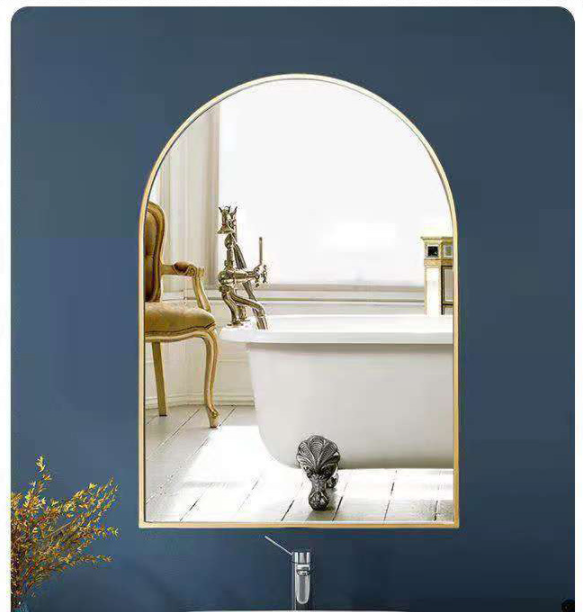 Simple design style arched black & gold metal frame arched bathroom decorative wall mirror