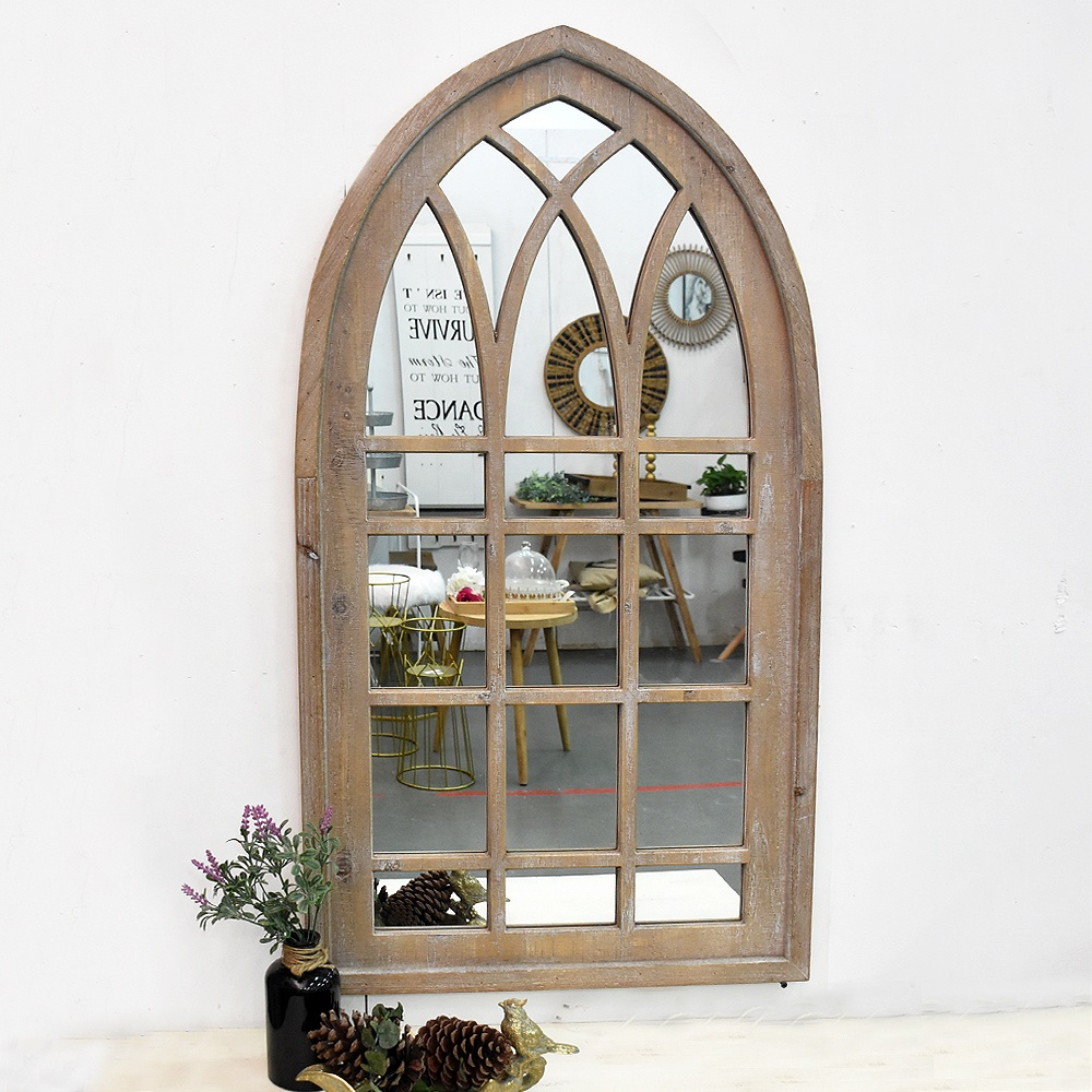 Archaize decorative wood frame arch window wall mirror floor full length mirror