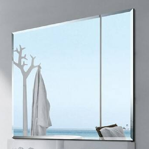 Frameless beveled rectangular hotel and home bathroom mirrors are simple and modern