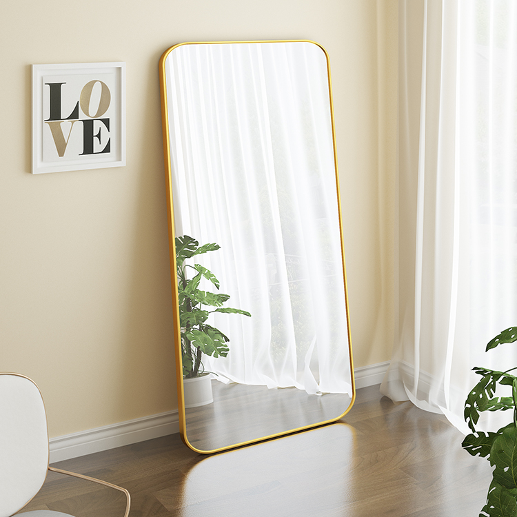 Gold & Black aluminium alloy Frame Decorative Simple bedroom standing full length vanity mirror