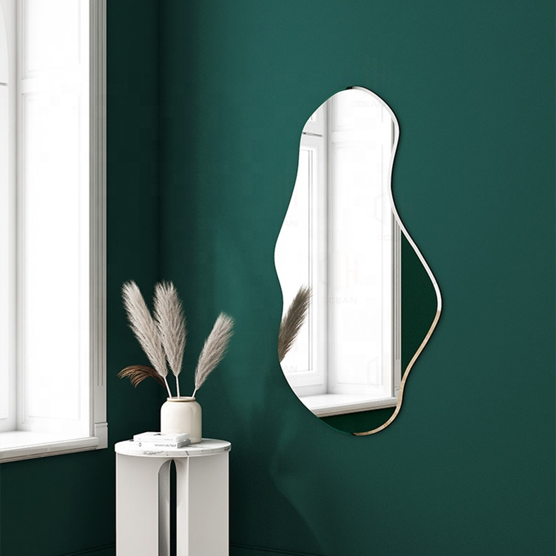 Simple irregularly shaped hotel and home decor frameless full length wall mirror