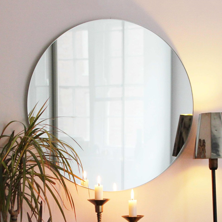 Simple frameless style bathroom mirror decorated with circular wall hanging glass mirror