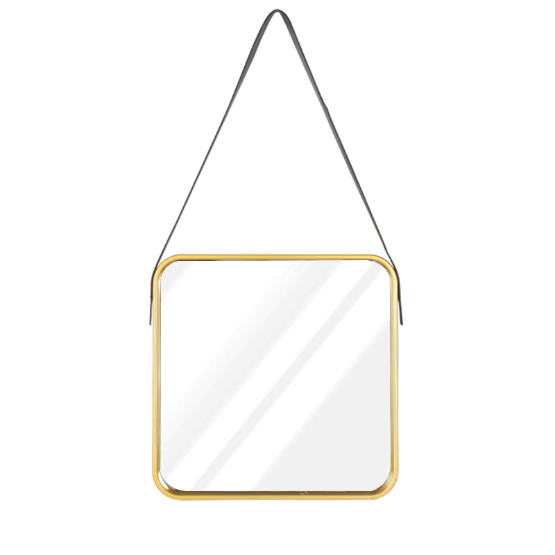 Home decoration Gold Square Frame Wall Hanging Mirror With Leather Bathroom Decorative Mirror