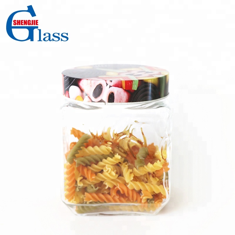 Popular Design Square Glass Sugar Tar Storage Glass Jar Food Canning With Screw Tin Lid