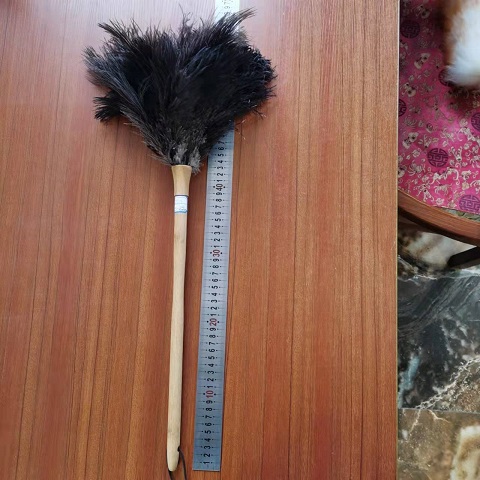 black ostrich feather with long woolden handle