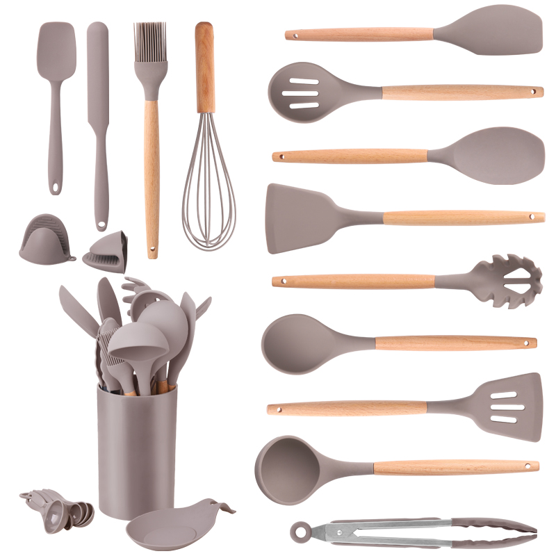 Amazon Hot Sale 18pcs Set Non-stick Silicone Cooking Spatula And Brush Set Kitchen Utensils