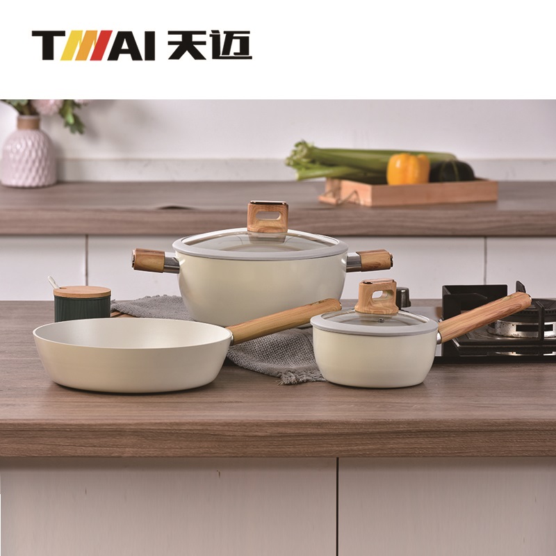 Pressed Alu. Nonstick Cookware 5 Pcs Set-Beige Color