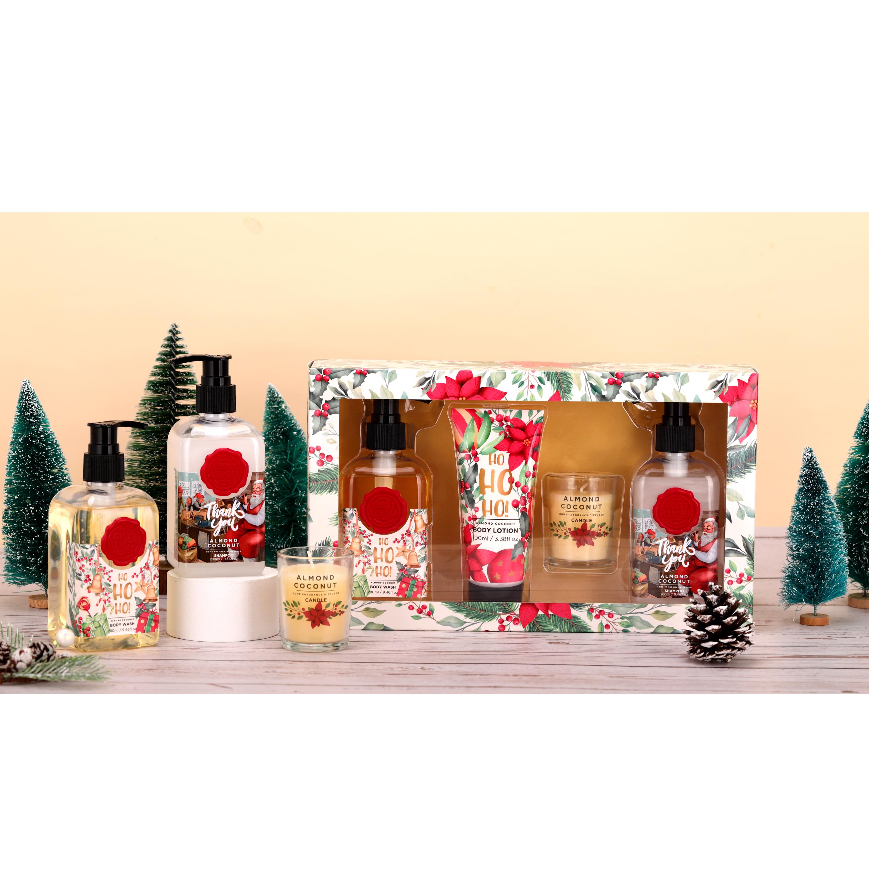OEM manufacture, luxury bath christmas gift set for woman with candle, shampoo and more