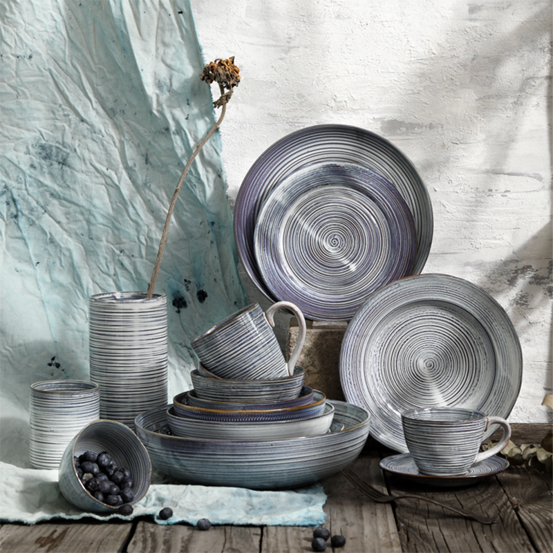 Blue striped gradient ceramic tableware series