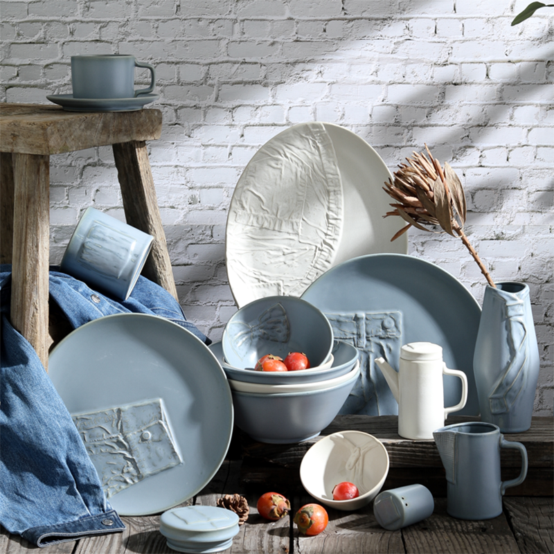 Denim embossed ceramic tableware series
