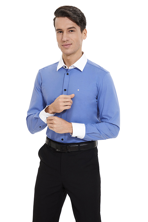 Knitted cotton business casual button down shirts for men