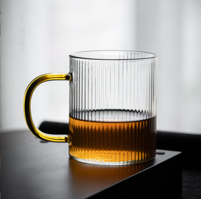 Wholesale vertical grain glass cup household tea coffee stripe milk glass cup