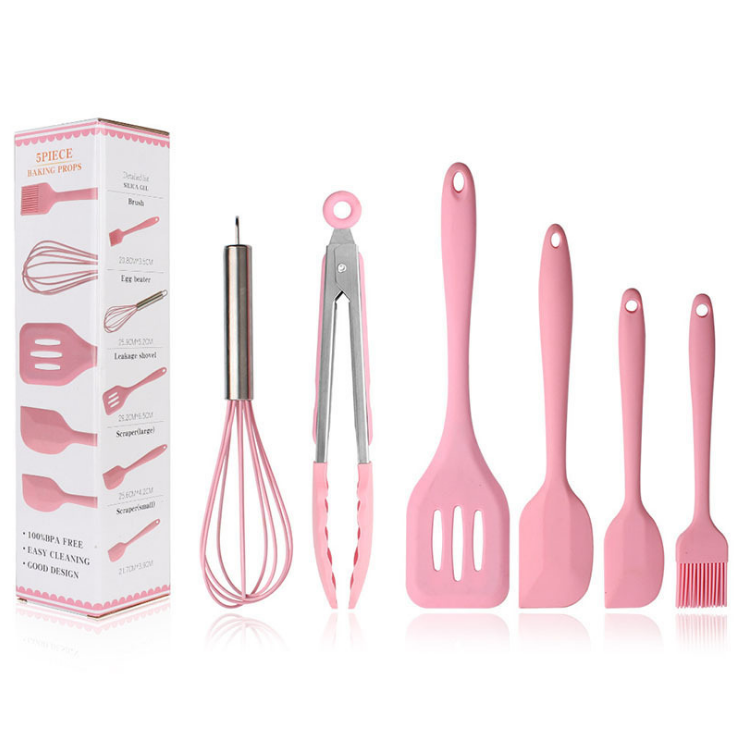 Factory Wholesale Kitchen Cooking Utensils 5piece baking silicone spatula set 5piece baking tool set