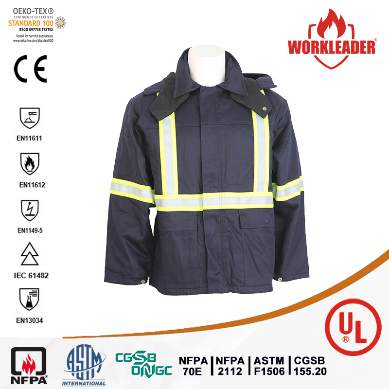 Men's flame retardant thermal jacket with reflective tape
