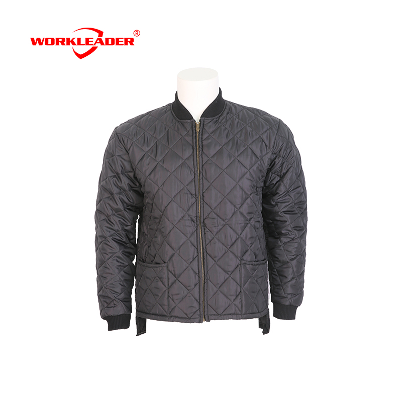 Men's quilted freezer jacket thermal workwear jacket with rib knit collar