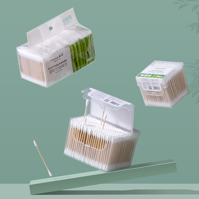 Cotton swabs with bamboo handles for oil makeup, eye ears eyeshadow brush and remover tool